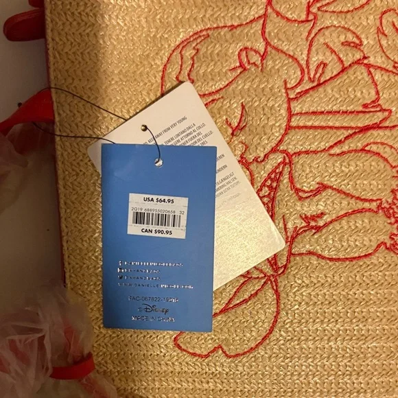 Disney Straw Tote with Red Embroidered Stitch and Flower Charm - Picture 9 of 9